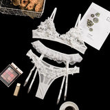 New Floral 3 Pieces Bra Set Cute Chistmast Party Nigh Wear Women Clothes Panty & Bra Tops Suit Set