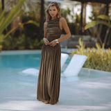 Trend New Fashion Sexy Sleeveless Foldless Body Waist Dress Solid Dress Dress