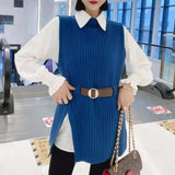 The Spring And Autumn Of 2024, The New Medium-And Long-Style Sweater Suit Shows A Thin Tie, Waist Knitted Vest Shirt And Two Sets Of Women.-Outfit