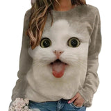 Ladies 3D Cartoon Cat Print T Shirt Women O-Neck Long Sleeve Casual Loose Clothing Tee Female Tops 5XL