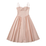 Romantic Bra with Wire Corset Style Low Waist Spliced Ruched Pleated Swing Long Midi Dress Women Sexy Summer Sling Robe-Outfit