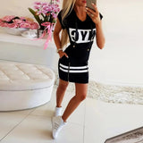 Hooded Women Summer Dress Short Sleeve Letter Print Zipper Bandage Hoodies Lady Casual Sport Bodycon Vestidos Mini Dresses-Outfit