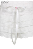 Y2K Cascading Ruffle Lace Skirt Shorts White Tierred Bow Floral Appliques Lolita Bustle Safety Shorts Cute Bottoms