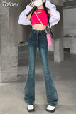 Women High Waist Slim Flare Jeans Raw Edge Design Retro Casual Street Style Pantalones Vaqueros Mujer Y2k Baggy