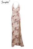 Party Sexy lace up halter sequin party dresses women High split maxi dress festa female Christmas evening long dress