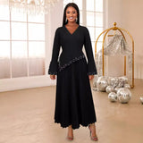 New V-Necked Horn Sleeve Simple A-Character Dress Party Banquet Nail Dress