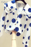 Spring Korean Style Elegant Long Sleeve Polka Dot Shirt Women's Spring Autumn Relaxed Chiffon Sun-proof Casual