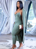 Strap Bodycon Jumpsuit and Matching Cardigans Plus Size Two Piece