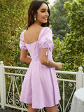 Cutout Tied Puff Sleeve A-Line