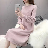 Size Loose Solid Casual O-Neck A-Line Autumn Winter Sweater Dress Female Dress Sweater Bottoming Maternity Spring