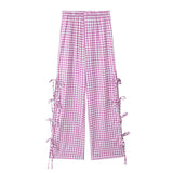 Bow Tie Side Hollow High-Waisted Casual Trousers 2025 Spring And Summer Women's Broad Leg