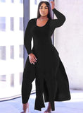 Plus Size Side Slit Long Shirt and Matching Pants 2pc