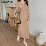 Autumn Winter Women Dress 2021 Hooded Knitted Midi Dresses for Women Long Sleeve Loose Female Sweater Vestidos