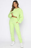 Piece Sets Women Solid Round Neck Tops Autumn Sweatshirts Loose Straight Long Pants Set Lace Up Tight High Waist 2023-Outfit