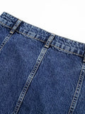 Women's Denim Skirt High Waist Double Pockets Navy Blue American Cargo Style Mini Skirt 2024 Summer New Fashion 29L2333-Outfit