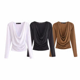 Autumn New Women's Simple Folded Long-Sleeved Folded