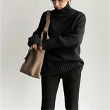 2022 Autumn Winter Loose Turtleneck Pullover Basic Warm Sweater for Women Korean Soft Kniited Solid Sweater