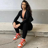 Solid Jumpsuit Bandage Drawstring Backless One Piece Outfit Sexy Long Sleeve Body-Shaping Bodysuit Hipster