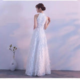 Feather Hanging Neck Open Shoulder Fashion Atmosphere Thin Long Skirt Evening Dress Students Graduation Performance Choral