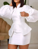 Formal Puff Sleeve Peplum Top and Mini Skirt 2pc