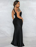 Sexy One Shoulder Sleeveless Solid Silt Evening