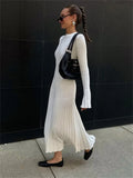 Round-Neck Knitted Long Dress 2025 Autumn New Sweater Skirt Pit Strip Solid Color Bottom