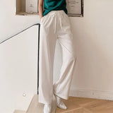 High Waist Wide Leg Pants Women Solid Oversized Silk Satin Vintage Green Pants Female Casual Straight Loose