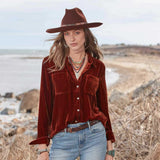 Golden Velvet Shirt Women's 2025 Long-Sleeved Velvet