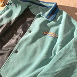 POLO Collar Bat Sleeve Jacket Women Oversized Corduroy Buttons Up Outerwear 2021 New Spring Coat Harajuku Teens