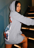 Grey Print Hooded Sweatshirt