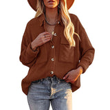 Women's 2025 New Autumn And Winter Shirt Solid Color Loose Wick Pocket Long-Sleeved Sleeve Shirt