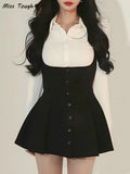 Sexy Party Dress Women Vintage Designer Chic Mini Dress Casual Korean Fashion High Waist Strap Dress Summer 2022
