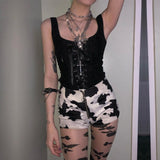 Summer New Black Vest Ins Square Collar Knitted Lace Sleeveless Halter Top-Outfit