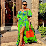 New Spring-Summer Women's Dress Print Open Fork Bra Hanging Neck V-Neck