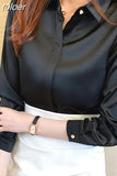 Spring Office Lady Silk Blouse New Satin Shirts Women Chiffon Blouses Turn Down Collar Long Sleeve Tops Casual Loose