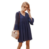 Sunmmer New Women Casual Lace Dress Boho V-neck Knee Loose Dress Hook Hollow Women Summer Bohemian Dress Yellow