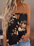 Sleeveless T-shirt Women Floral Hollow Out Strapless Bandeau Tank Top Casual Cut Out Tops Y2k Clothes Harajuku