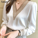Embroidery V-Neck Chiffon Blouse Shirt Women Long Sleeve Loose White Women Blouses Tops Blusas Mujer De Moda 2023