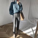 Chic Sweater Women Lazy Oversized Winter Vertical Bar Jumper Knit Thicken Solid Color Pullover Tops Warm Casual