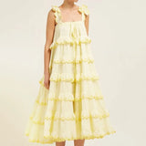 Elegant Patchwork Ruffles White Dress For Women Off Shoulder Sleeveless Oversized Dresses Female Fashion Clothes