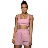 Yoga Wear Multicolor Solid U-Neck Top And Shorts Two-Piece