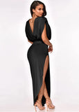 Elegant Sleeveless Ruched Split Irregular Party Dress 703-1-Outfit