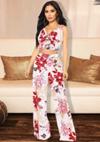 Printed Strap Crop Top and High Waist Wide Pants Two Piece