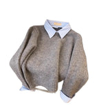 2025 New Fake Two Shirt Collar Sweater Women With Lazy Wind Collared Gray Knitted Shirt