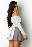 Off Shoulder Long Sleeve Crop Top and Pleated Matching Skirts 2pc