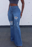 Ripped High Waist Flare