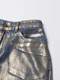 Women's Jeans High Waist Gilded Coated Loose Straight Wide Leg Cool Design Denim Pants 2024 Summer New Fashion 29L5443-Outfit