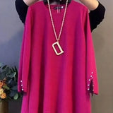Winter New Fashion Midi Dress Casual Solid Color Lace Patchwork Commute Straight Korean Embroidered Flares O-Neck