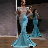 New Daily Light Blue Fishtail Skirt Banquet Long Gold Series Thin Temperament Annual Evening Dress