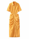 New Solid Color Back Hollowed-Out Short-Sleeved Dress In The Autumn Of 2024-Outfit